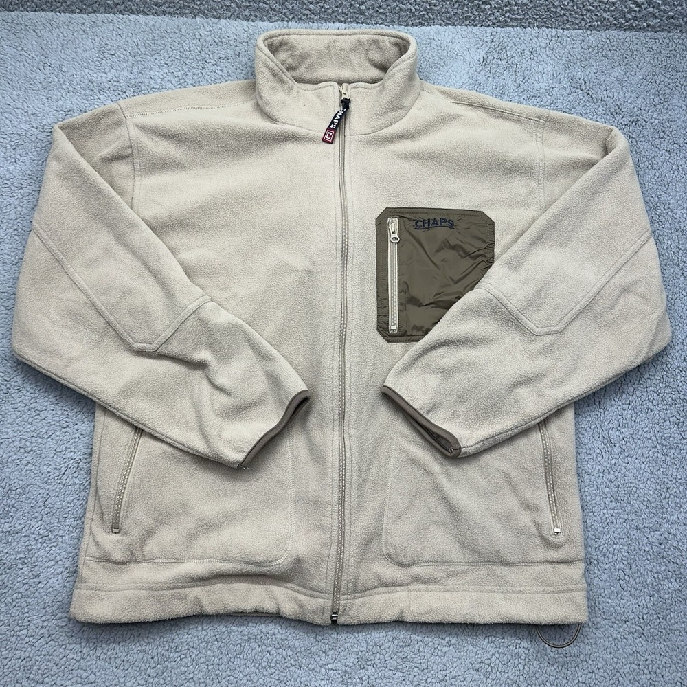 Chaps Mens Large 100% Polyester 83410E Tan Brown WPL-125 Full Zip Fleece Jacket